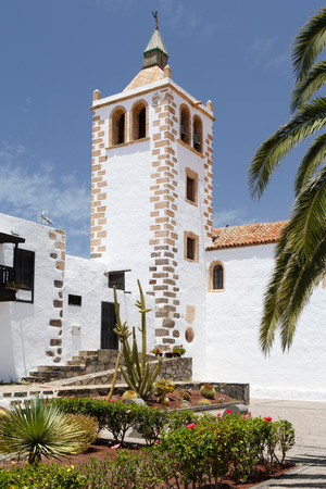 FUERTEVENTURA, SPAIN - CIRCA 2013: The bell tower of Iglesia de Santa Maria in Betancuria, Fuerteventuraのeditorial素材