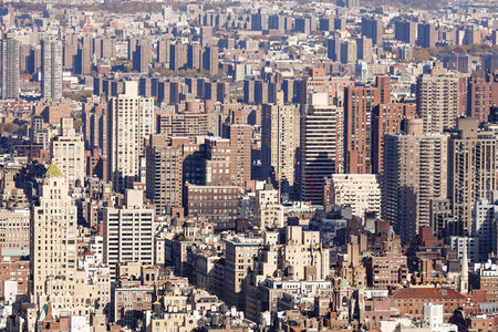 Aerial view of dense urban buildings and skyscrapers in New York city, USAの写真素材