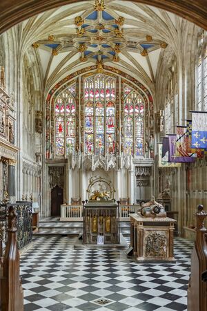 Warwick, UK - February 15, 2013. Interior of the Collegiate Church of St Mary in Warwick. The church is perpendicular gothic in style.のeditorial素材
