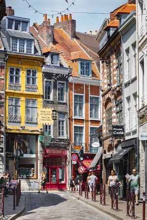 Lille, France - July 20, 2013. Typical street scene in Vieux-Lille, the historic old part of Lille in Hauts-de-France, Franceのeditorial素材