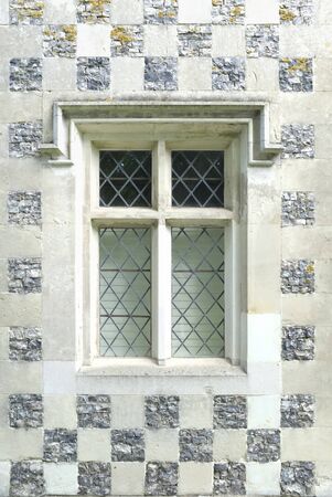 Vintage leaded window with glass panes, leadlight with checkerboard patternの写真素材