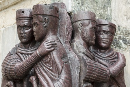 Portrait of the Four Tetrarchs, detail of a stone sculpture outside St Mark's Basilica, Venice,...