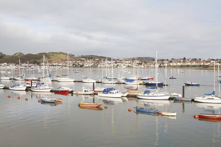 CONWY, UK - February 26, 2012. Yachts, sailing boats, moored in a marina on Welsh coast at Conwy, North Walesのeditorial素材