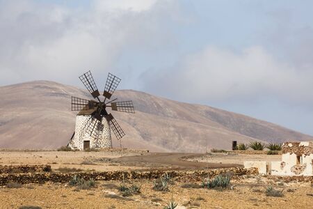 Traditional windmill or molino in Tefia, Fuerteventura, Canary Islandsの写真素材