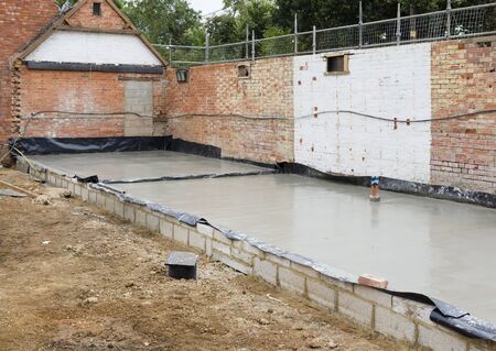 New foundations as part of the rebuild of a period house in UKの写真素材