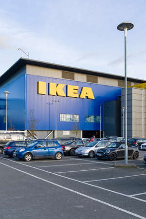MILTON KEYNES, UK - February 12, 2020. Ikea store with car parks and cars in Milton Keynes