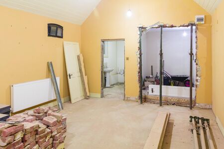 Building work and remodelling of a room interior while renovating a UK houseの写真素材