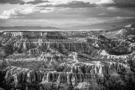 Bryce Canyon National Park landscape, Utah, USA. Black and white (monochrome) landscapeの写真素材