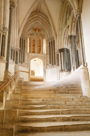 WELLS, UK - October 07, 2011. Stone staircase leading to the Chapter House in Wells Cathedral. Well, Somerset, UKのeditorial素材