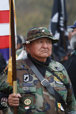 WASHINGTON, DC - November 10, 2007. Native American Navajo Veteran Soldier at Veterans Day parade, Washington DC, USAのeditorial素材