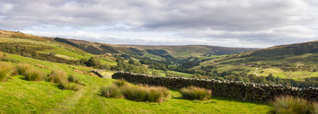 Thrope Edge Shooting House overlooking Upper Nidderdale landscape. Panoramic landscape, Yorkshire...