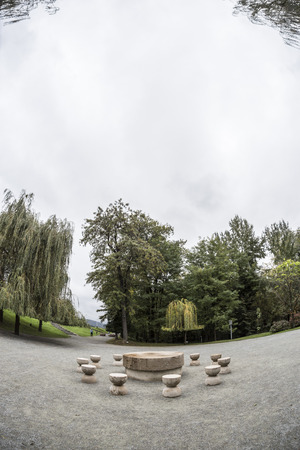Constantin Brancusi's Table of Silence , fisheye viewの写真素材