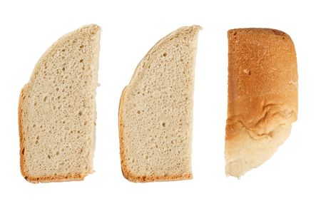Slices of homemade bread isolated on white background