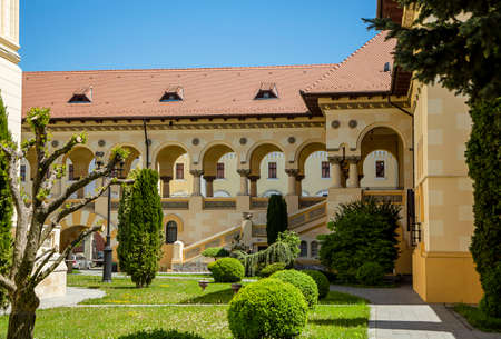 ALBA IULIA, ALBA, ROMANIA -  MAY 11, 2021: The Coronation Cathedral courtyard inside Alba Carolina Fortress, Transylvania, Romaniaのeditorial素材