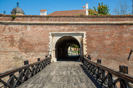 ALBA IULIA, ALBA, ROMANIA -  MAY 11, 2021: The Bridge and the Third Gate of the White Carolina Citadel, Ã®n Alba Iulia, Transylvaniaのeditorial素材