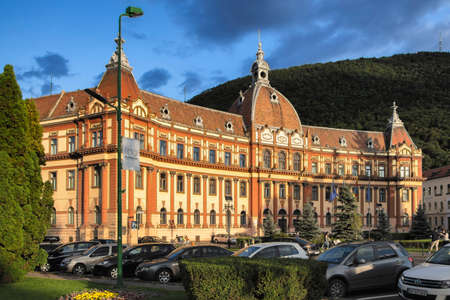 BRASOV, ROMANIA â€“ AUGUST 09, 2018:  Facade of the Justice Palace building which currently...