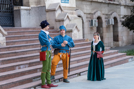 Craiova, Dolj County, Romania â May 14, 2022:   People in authentic historical clothing at a medieval festival Michael le Brave ( Mihai Viteazul ).のeditorial素材