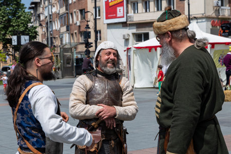 Craiova, Dolj County, Romania â May 14, 2022:  Fighter in authentic historical clothing at a medieval festival Michael le Brave . Reconstruction of a medieval battle.のeditorial素材