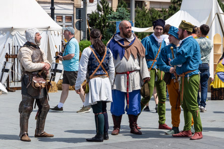 Craiova, Dolj County, Romania â May 14, 2022:  Fighter in authentic historical clothing at a medieval festival Michael le Brave . Reconstruction of a medieval battle.のeditorial素材