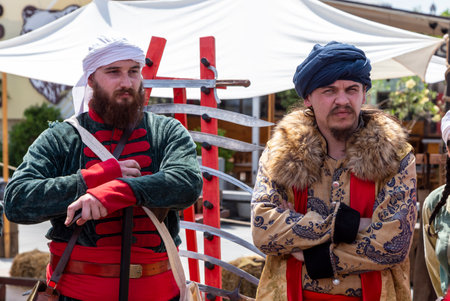 Craiova, Dolj County, Romania â May 14, 2022:  Fighters in authentic historical clothing at a medieval festival Michael le Brave ( Mihai Viteazul ).のeditorial素材