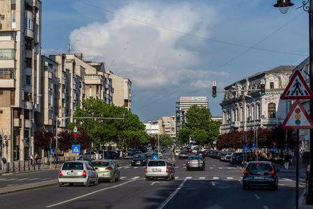Craiova, Dolj County, Romania â May 14, 2022:  Street view  on May 14, 2022 in  Craiova, Romania.のeditorial素材