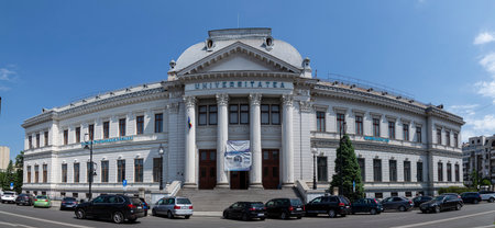 Craiova, Dolj County, Romania â May 14, 2022: Panoramic view of the University of Craiova building with vintage architecture.のeditorial素材