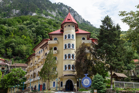 Baile Herculane ( Herculane Bath ), Romania - June 13, 2022: View of  Hotel Cerna located in the old area of the city Baile Herculane, Caras-Severin, Romaniaのeditorial素材
