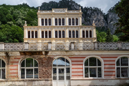 Baile Herculane ( Herculane Bath ), Romania - June 13, 2022:   Old casino and castle hotels  in the old area of the city Baile Herculane, Caras-Severin, Romania.のeditorial素材
