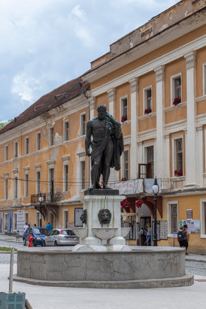 Baile Herculane ( Herculane Bath ), Romania - June 13, 2022:  Hercules statue in the old area of the city Baile Herculane, Caras-Severin, Romania.のeditorial素材