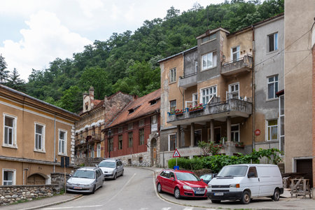 Baile Herculane ( Herculane Bath ), Romania - June 13, 2022: Street view vith old buildings in the old area of the city Baile Herculane, Caras-Severin, Romania.のeditorial素材
