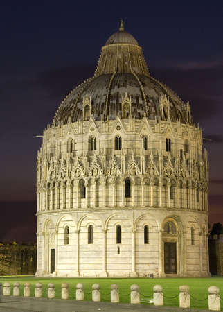 The Baptistry in the Campo dei Miracoli Pisa by night.の写真素材