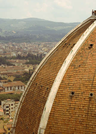 People at the top of the Duomo in Florenceの写真素材