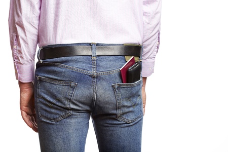 Man is about to potentially be pickpocketed for his walletの写真素材