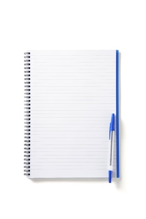 Back to School pupils note pad and pen on white school desk from aboveの写真素材