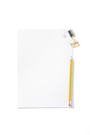 Back to School pupils art pad and pencil on white school desk shot aboveの写真素材