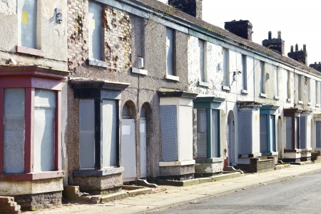 Boarded up terraced houses in Liverpoolの写真素材