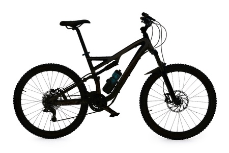 Mountain bike silhouette on white backgroundの写真素材