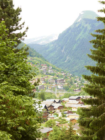 Morzine mountain view landscape in the Alps summer Franceの写真素材