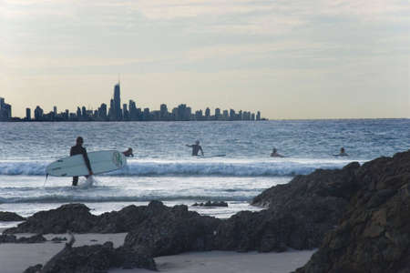 palm beach rocky view of Surfers Paradise & surfers,Australiaの写真素材
