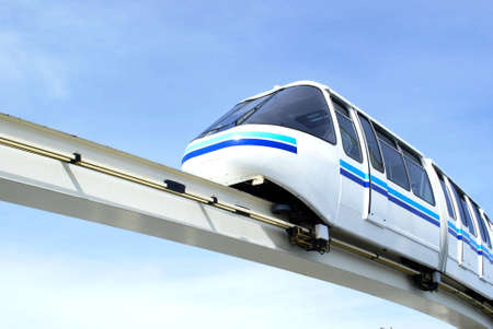 a white and blue mono rail               の写真素材