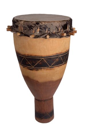African drum with decorations of Zimbabwe, white background, Isolatedの写真素材