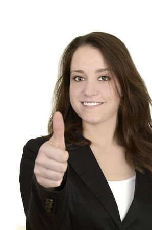 business woman before white background, studio shot, isolatedの写真素材