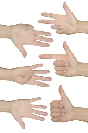 hands show numbers, isolated, white background, studio shotの写真素材