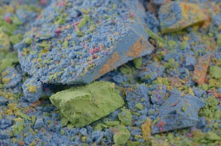 mixed multicolored chalk dust and pieces, studio shot, closeupの写真素材