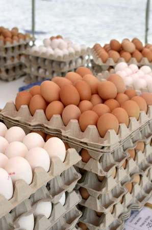 Eggs in piled cartons, outdoor