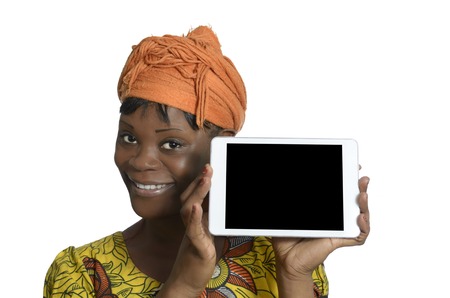 African woman with tablet PC, Studio Shot