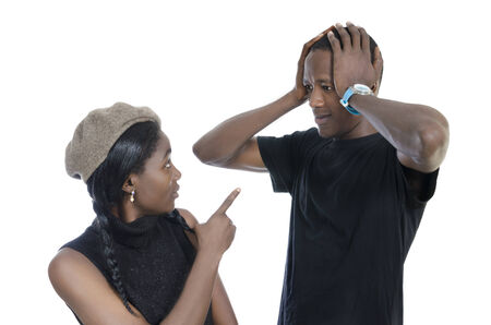 Young african couple quarreling, Studio Shot