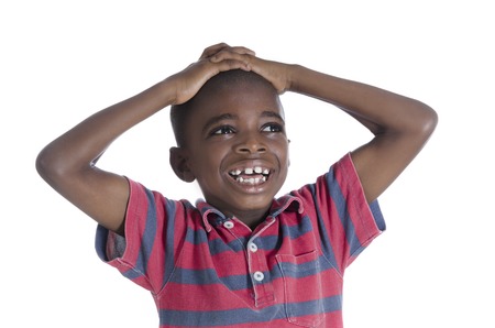 African boy in stress, Studio Shotの写真素材