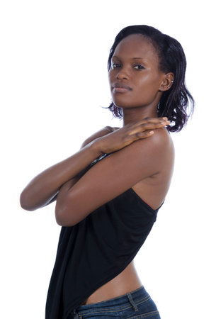 Beautiful African Woman Smiling, Studio Shot, Cameroonの写真素材