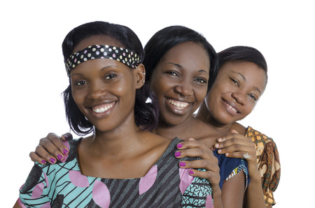 Three african women in traditional clothing, Studio Shotの写真素材